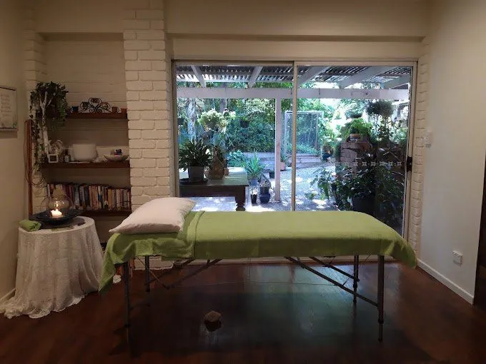 Treatment table facing the garden window